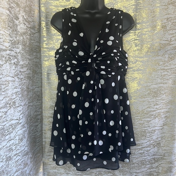 Vintage🧚♀️ Bellissima Black/White Y2K Polka Dot Bodydoll Blouse Size 12 - Picture 6 of 17